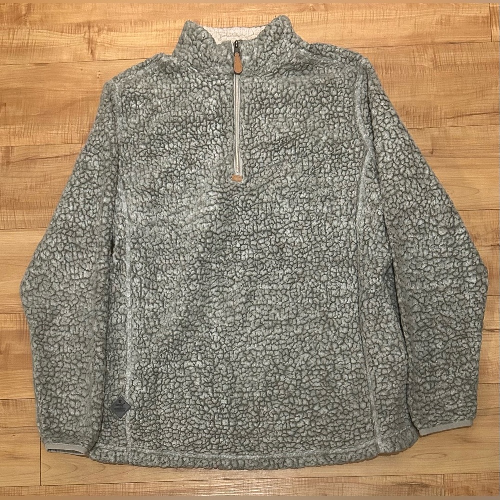 Simply Southern Sherpa like grey / green pullover 1/4 zip pullover pockets XXL